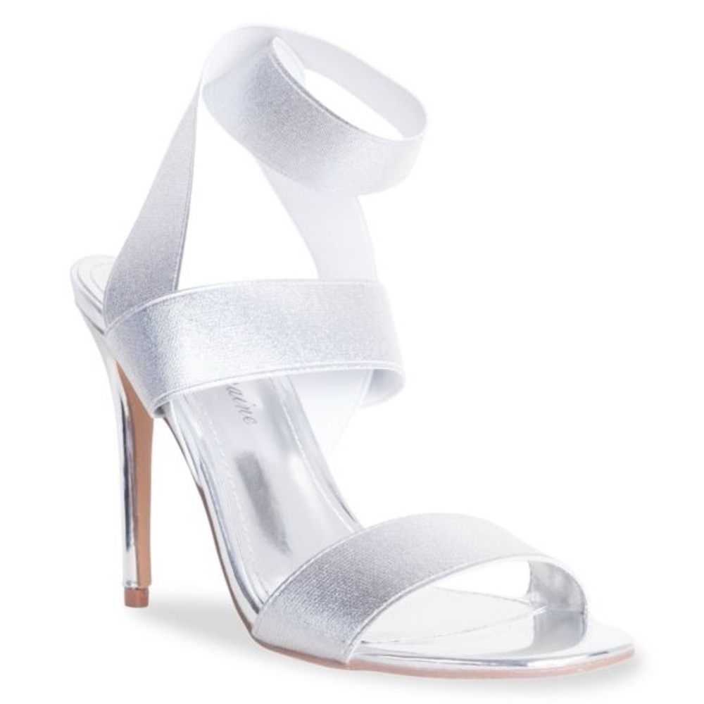 NIB Lauren Lorraine Dallas Silver Stiletto Wrap Strappy Sandals Sz 9.5